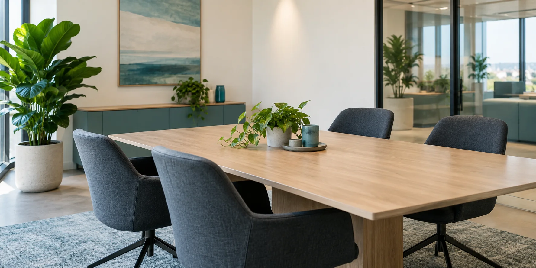Illustrative modern meeting workspace
